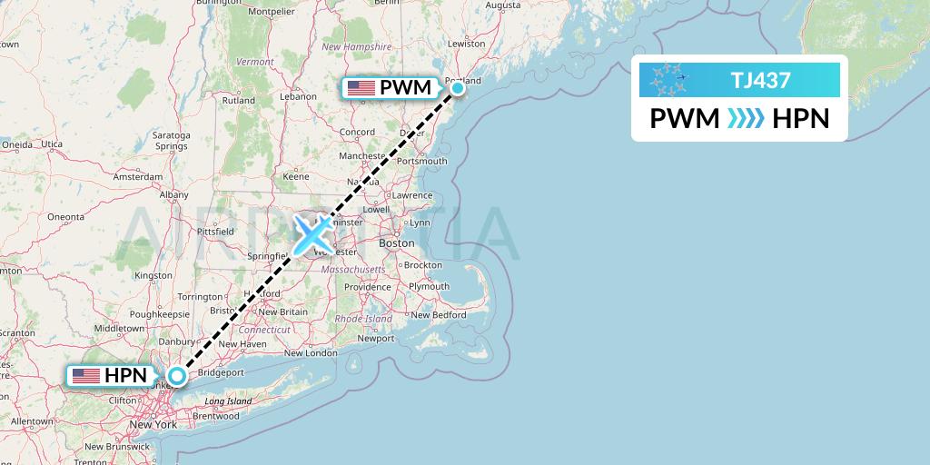 TJ437 Tradewind Aviation Flight Map: Portland to White Plains