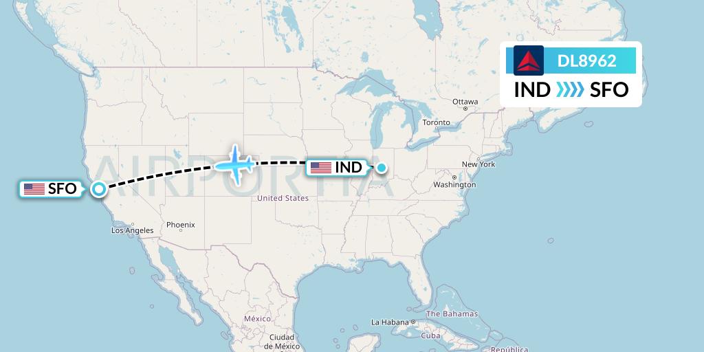 DL8962 Delta Air Lines Flight Map: Indianapolis to San Francisco