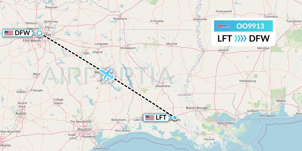 OO9913 SkyWest Airlines Flight Map: Lafayette to Dallas