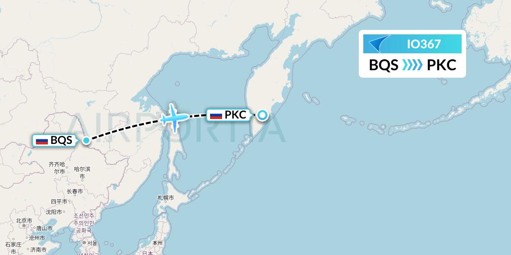 IO367 IrAero Flight Map: Blagoveshchensk to Petropavlovsk-Kamchatsky