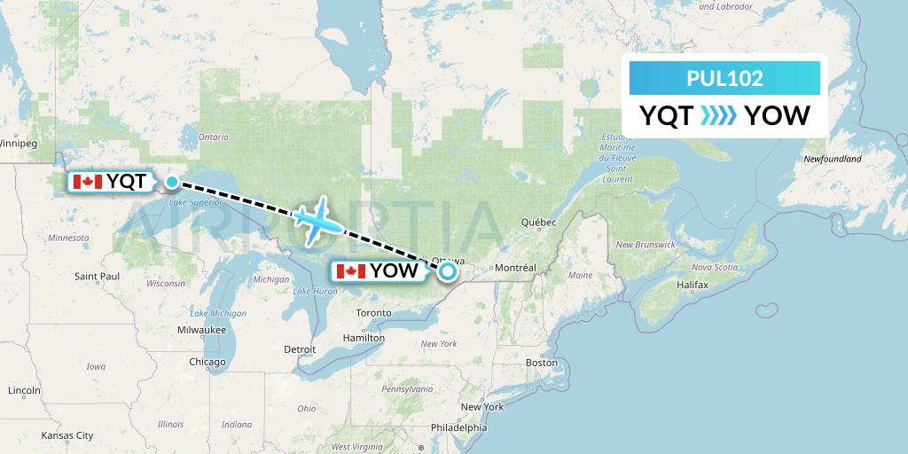 PUL102 Ornge Air Flight Map: Thunder Bay to Ottawa