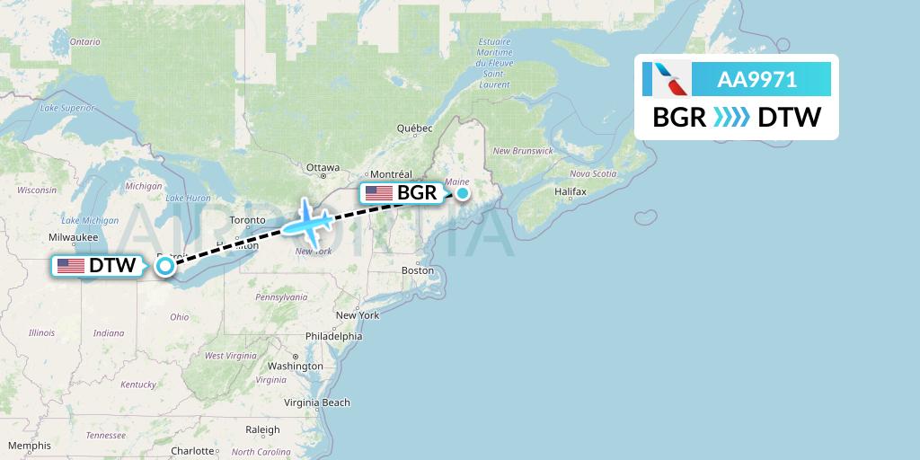AA9971 American Airlines Flight Map: Bangor to Detroit