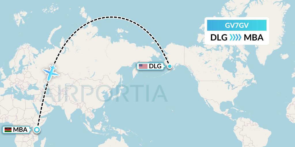 GV7GV Grant Aviation Flight Map: Dillingham to Mombasa