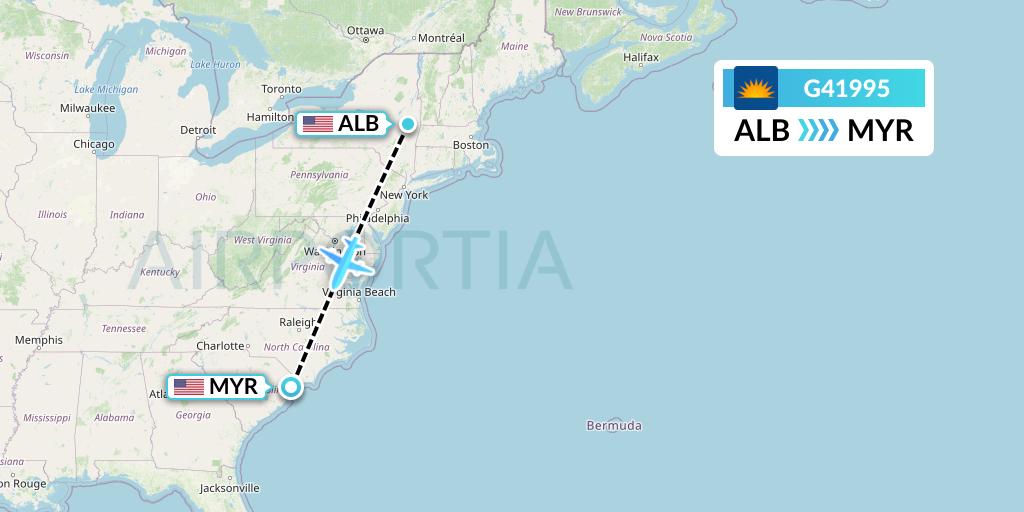 G41995 Allegiant Air Flight Map: Albany to Myrtle Beach