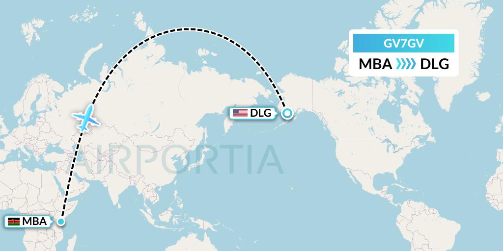 GV7GV Grant Aviation Flight Map: Mombasa to Dillingham