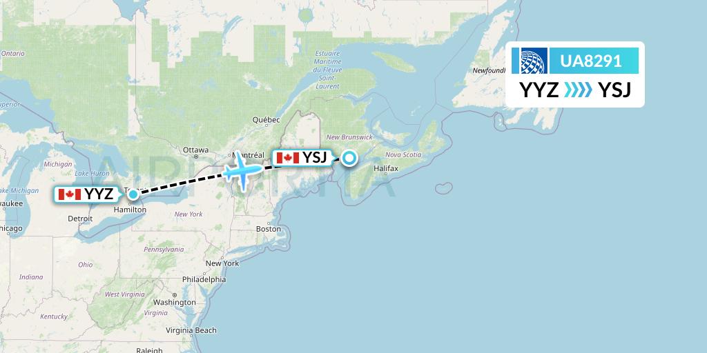UA8291 United Airlines Flight Map: Toronto to Saint John