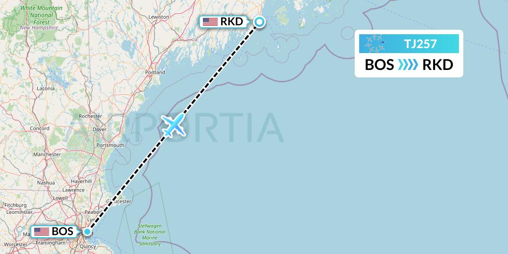 TJ257 Tradewind Aviation Flight Map: Boston to Rockland