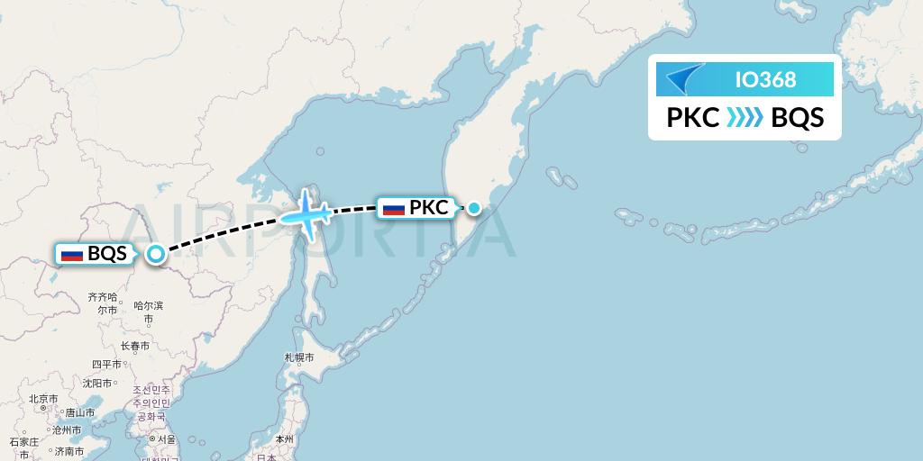 IO368 IrAero Flight Map: Petropavlovsk-Kamchatsky to Blagoveshchensk