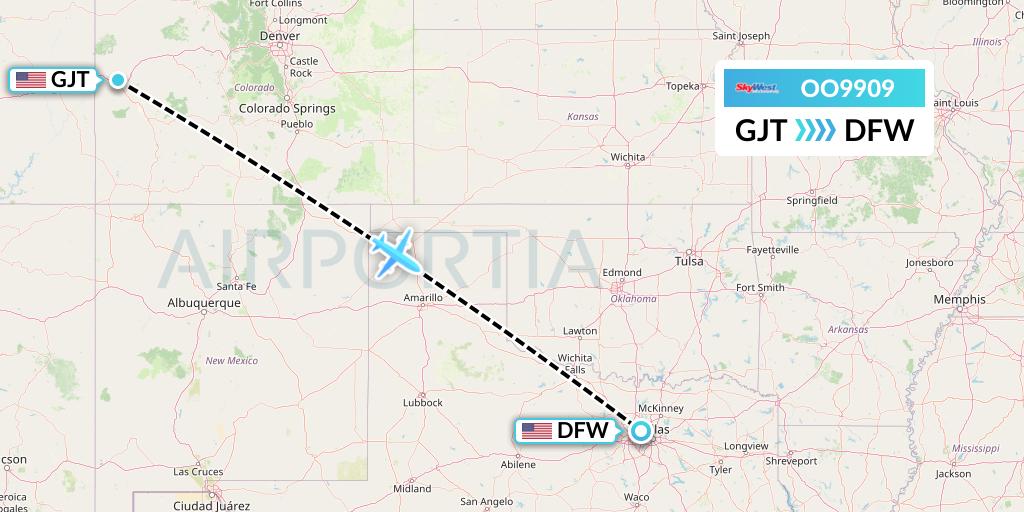 OO9909 SkyWest Airlines Flight Map: Grand Junction to Dallas
