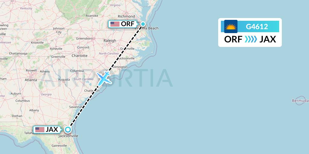 G4612 Allegiant Air Flight Map: Norfolk to Jacksonville