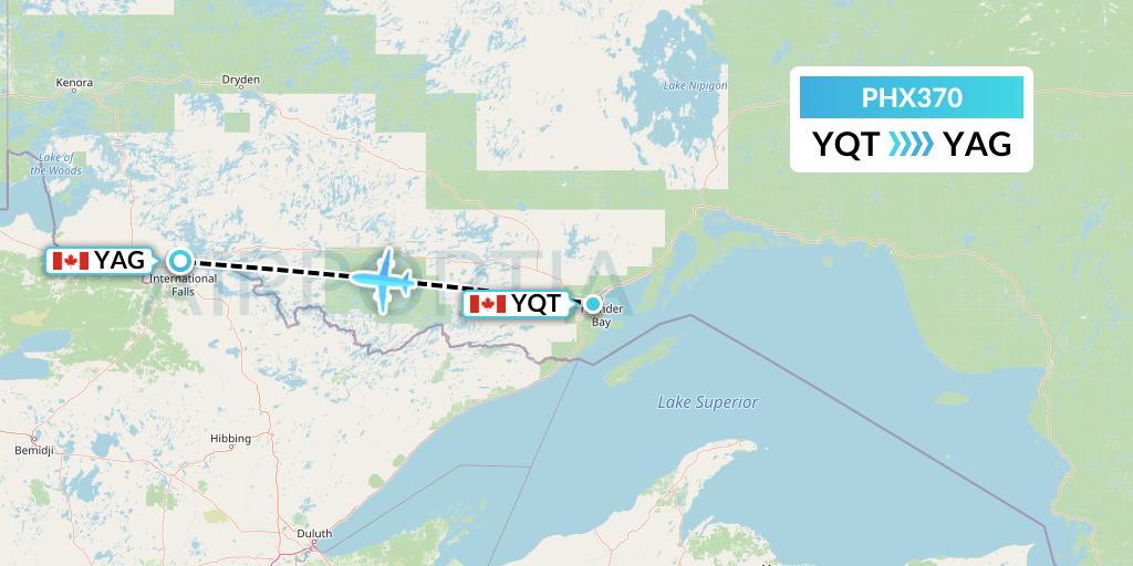 PHX370 SkyCare Flight Map: Thunder Bay to Fort Frances