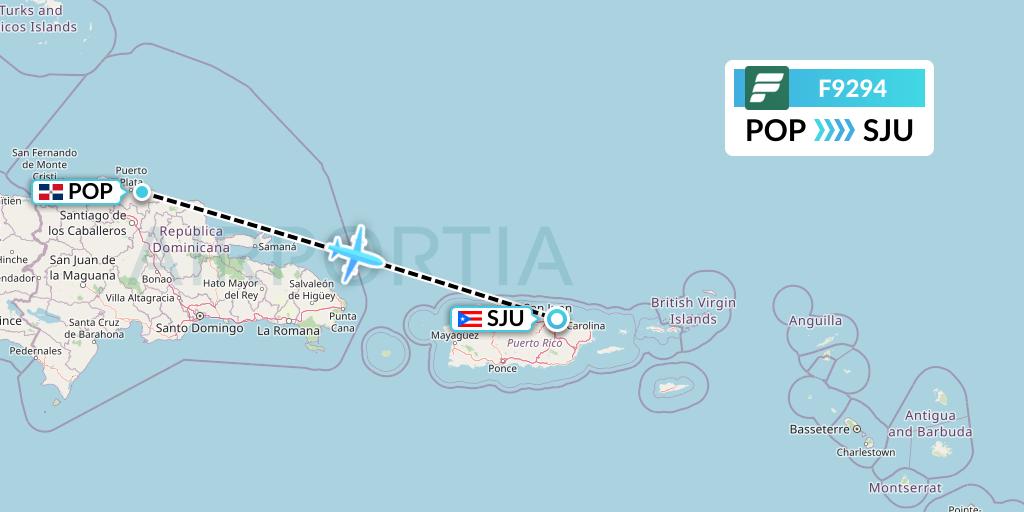 F9294 Frontier Airlines Flight Map: Puerto Plata to San Juan