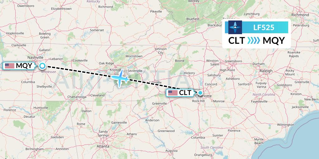 LF525 Corporate Flight Management Flight Map: Charlotte to Smyrna