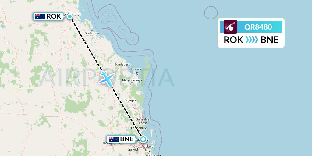 QR8480 Qatar Airways Flight Map: Rockhampton to Brisbane