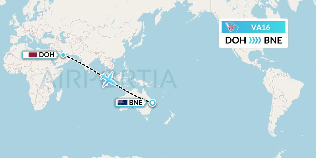 VA16 Virgin Australia Flight Map: Doha to Brisbane