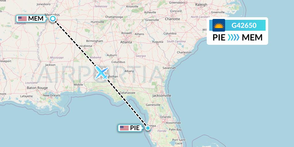 G42650 Allegiant Air Flight Map: St. Petersburg to Memphis