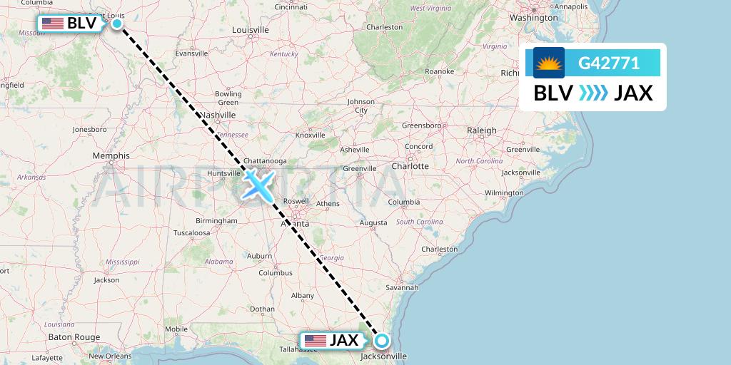G42771 Allegiant Air Flight Map: Belleville to Jacksonville