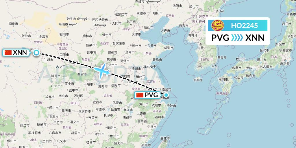 HO2245 Juneyao Airlines Flight Map: Shanghai to Xining