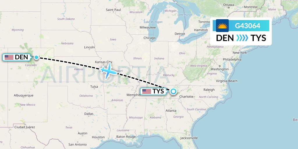 G43064 Allegiant Air Flight Map: Denver to Knoxville