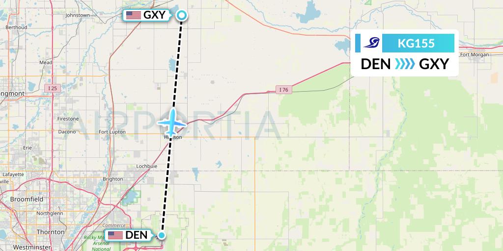 KG155 Key Lime Air Flight Map: Denver to Greeley