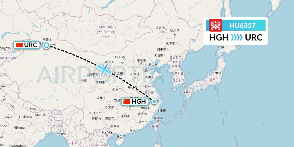 HU6357 Hainan Airlines Flight Map: Hangzhou to Urumqi