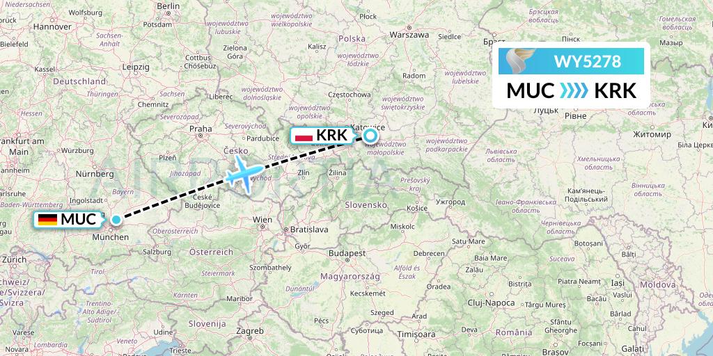 WY5278 Oman Air Flight Map: Munich to Krakow