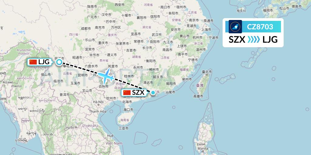 CZ8703 China Southern Airlines Flight Map: Shenzhen to Lijiang