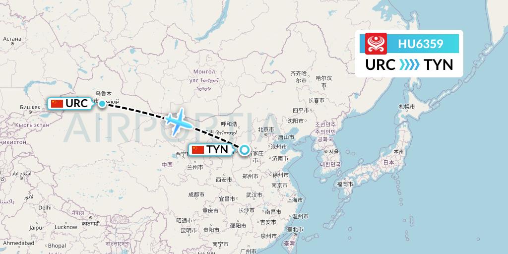 HU6359 Hainan Airlines Flight Map: Urumqi to Taiyuan