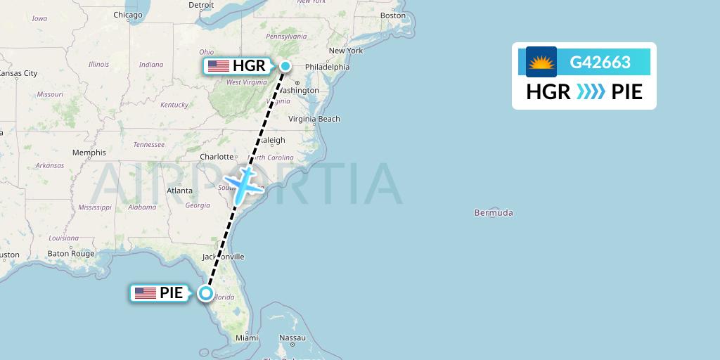 G42663 Allegiant Air Flight Map: Hagerstown to St. Petersburg
