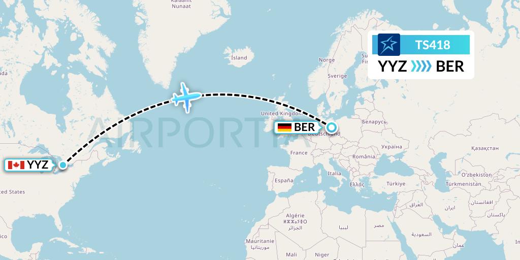 TS418 Air Transat Flight Map: Toronto to Berlin