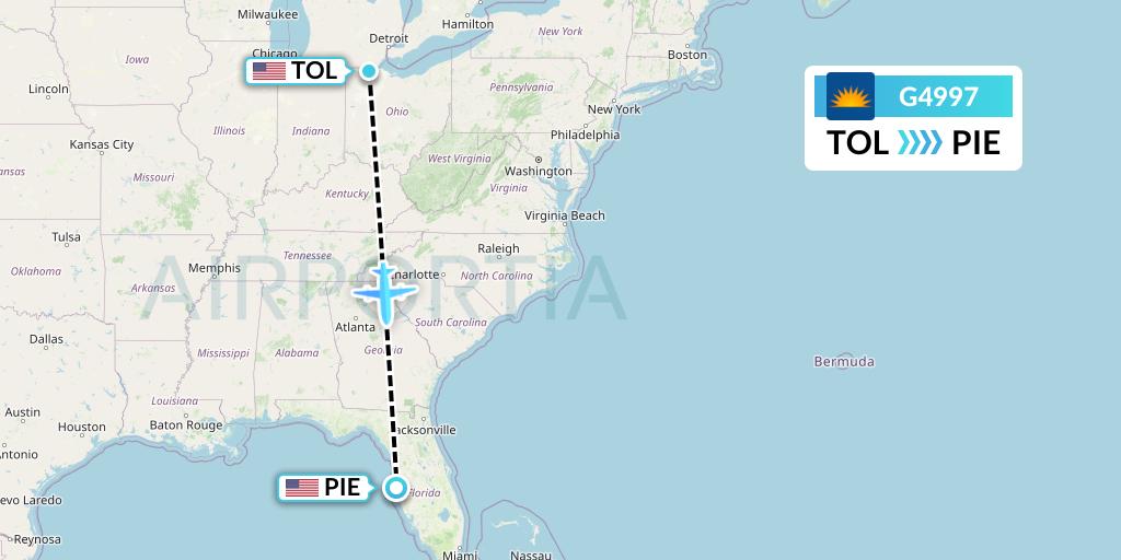 G4997 Allegiant Air Flight Map: Toledo to St. Petersburg