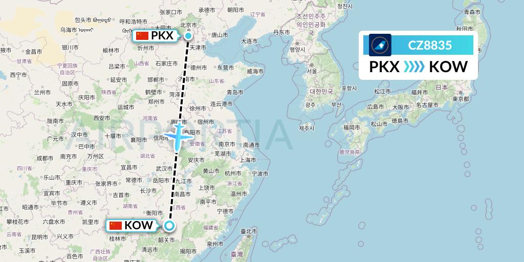 CZ8835 China Southern Airlines Flight Map: Beijing to Ganzhou