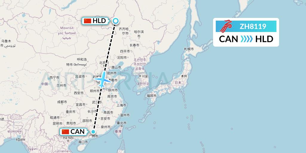 ZH8119 Shenzhen Airlines Flight Map: Guangzhou to Hailar