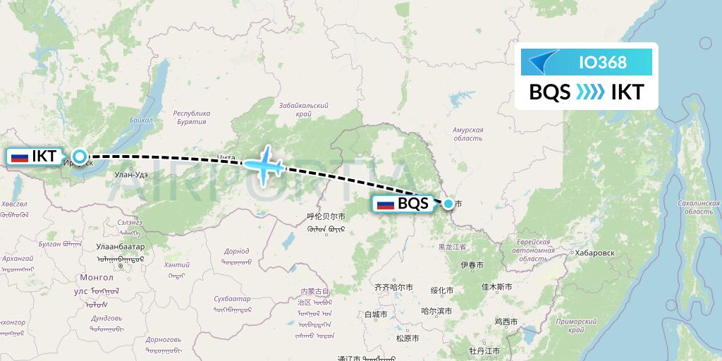IO368 IrAero Flight Map: Blagoveshchensk to Irkutsk