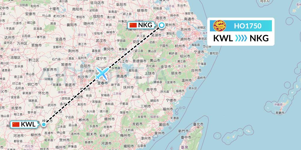 HO1750 Juneyao Airlines Flight Map: Guilin to Nanjing