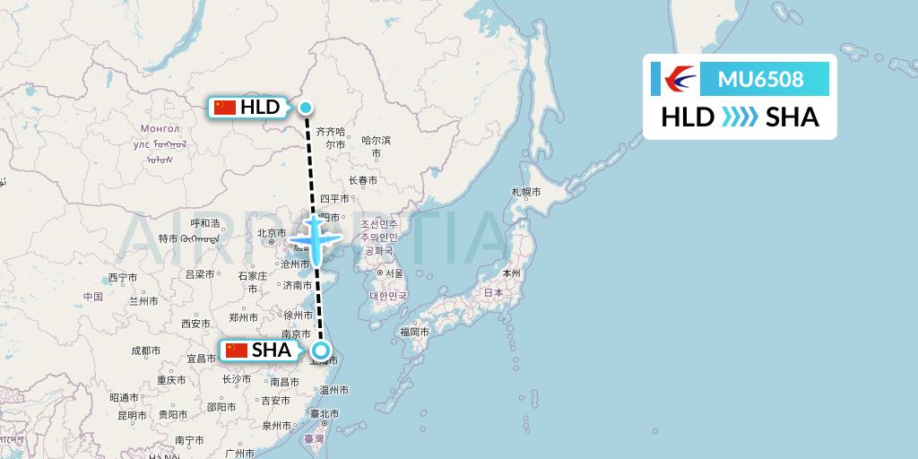 MU6508 China Eastern Airlines Flight Map: Hailar to Shanghai