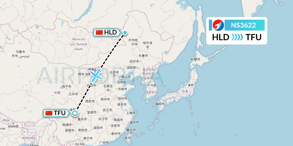 NS3622 Hebei Airlines Flight Map: Hailar to Chengdu