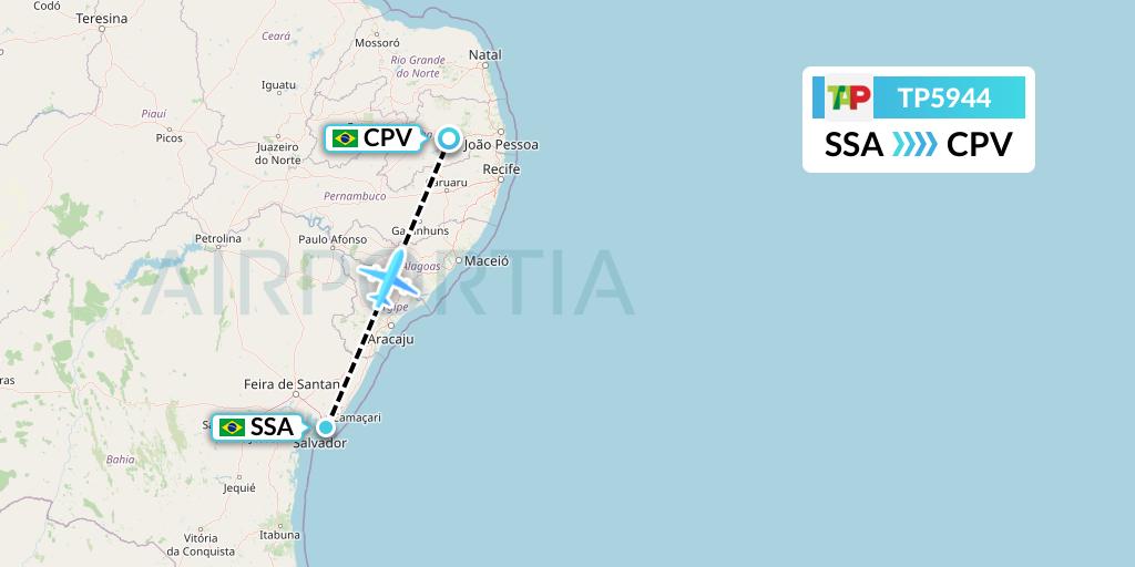 TP5944 TAP Portugal Flight Map: Salvador to Campina Grande