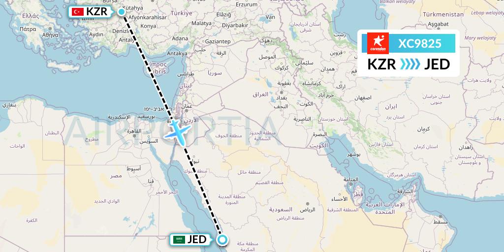 XC9825 Corendon Airlines Flight Map: Kutahya to Jeddah