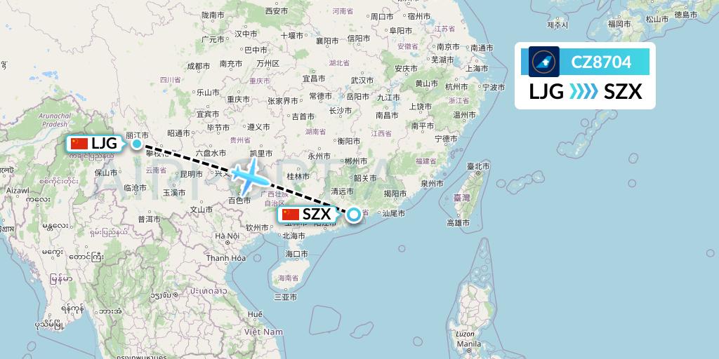 CZ8704 China Southern Airlines Flight Map: Lijiang to Shenzhen