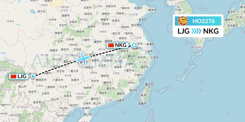 HO2276 Juneyao Airlines Flight Map: Lijiang to Nanjing