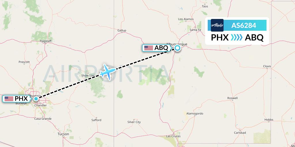 AS6284 Alaska Airlines Flight Map: Phoenix to Albuquerque