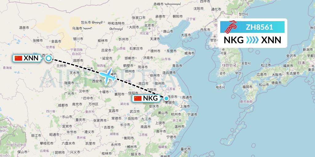 ZH8561 Shenzhen Airlines Flight Map: Nanjing to Xining