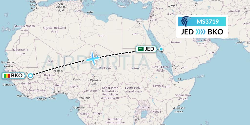 MS3719 EgyptAir Flight Map: Jeddah to Bamako