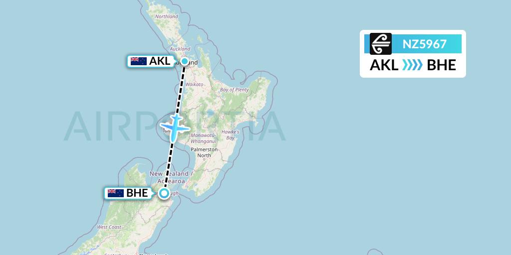 NZ5967 Air New Zealand Flight Map: Auckland to Blenheim