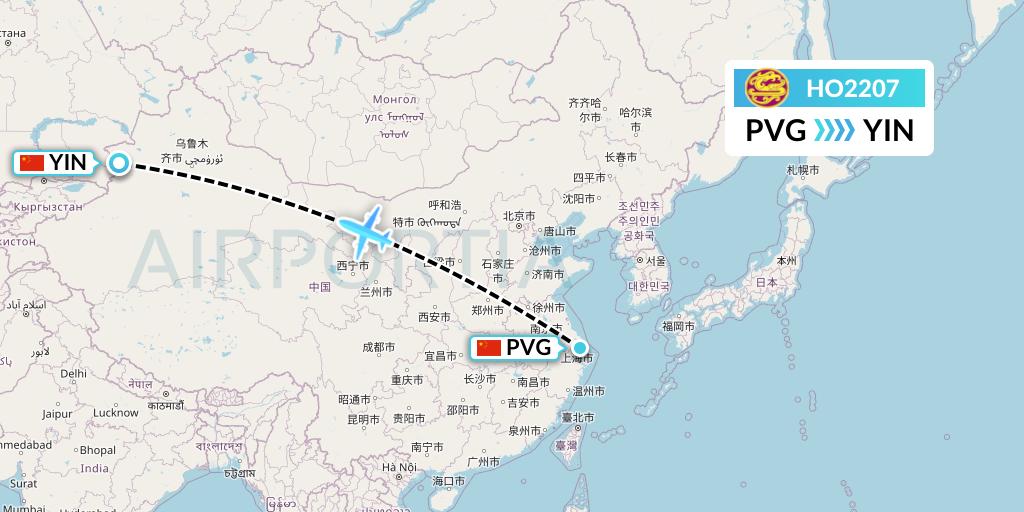HO2207 Juneyao Airlines Flight Map: Shanghai to Yining