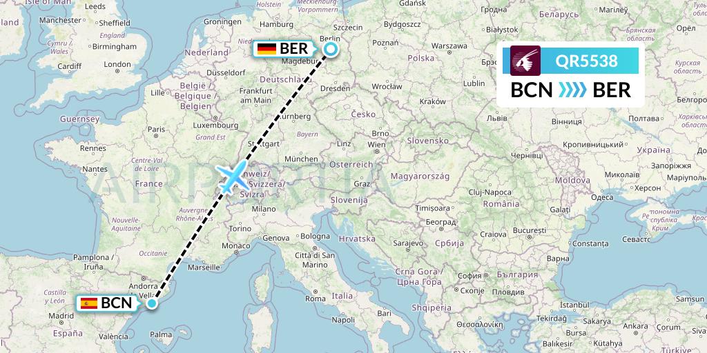 QR5538 Qatar Airways Flight Map: Barcelona to Berlin
