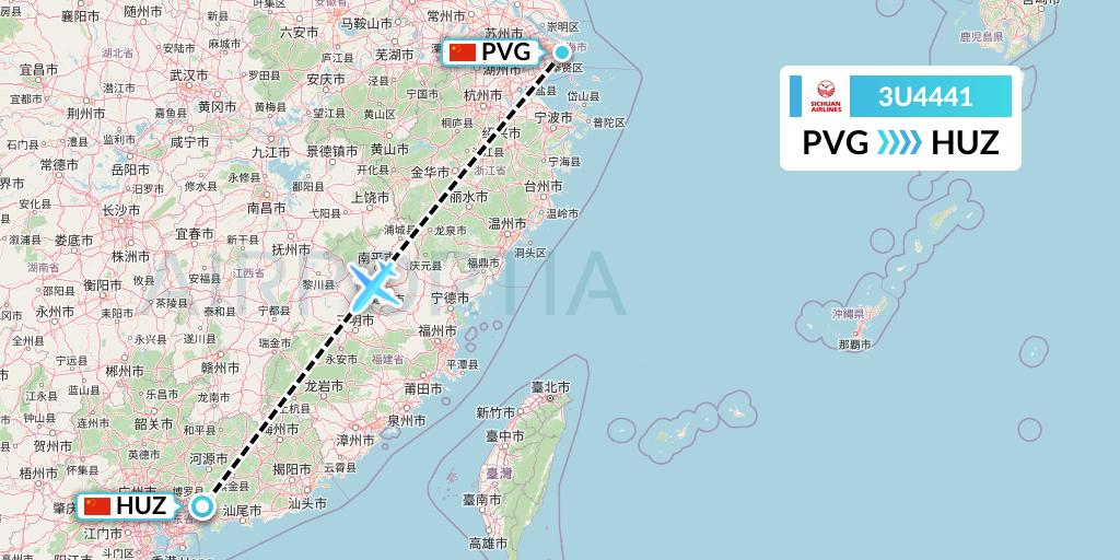 3U4441 Sichuan Airlines Flight Map: Shanghai to Huizhou