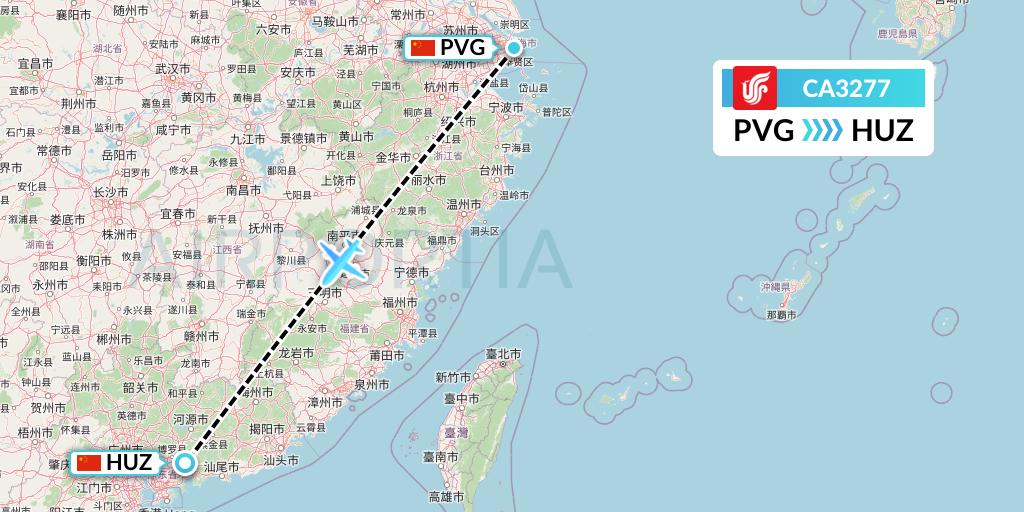 CA3277 Air China Flight Map: Shanghai to Huizhou