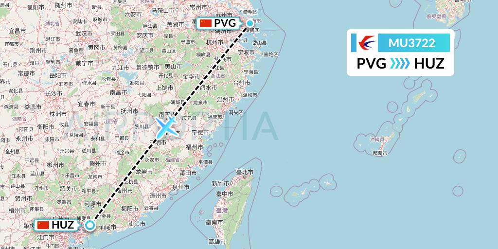 MU3722 China Eastern Airlines Flight Map: Shanghai to Huizhou